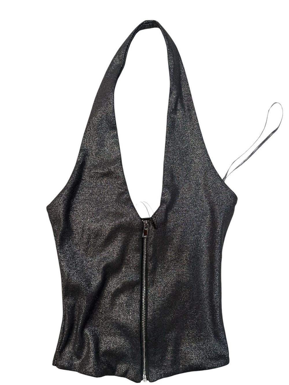 Zara silver metallic zip front halter top